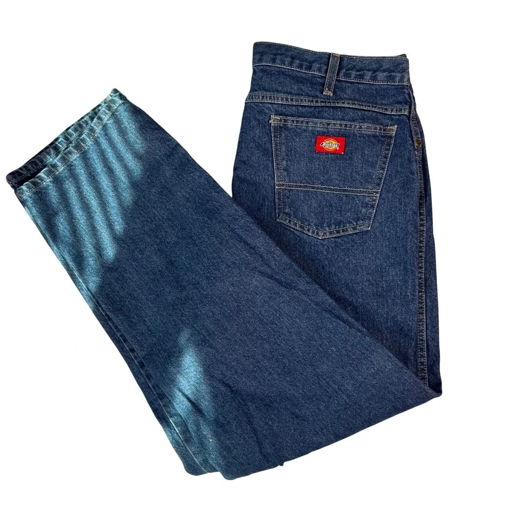 Y2K Dickies Mens Straight Leg Denim Jeans Medium Wash Blue 36x34